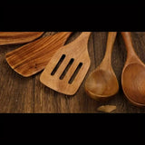 10pcs Wooden Spoons For Cooking, Teak Wood Kitchen Utensils Set For Non Stick Use, Spatula Set For Stirring, Baking, Non Stick Wooden Utensils For Kitchen