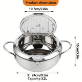 2.2L/3.4L/4.2L Japanese Tempura Deep Fryer with Temperature Control Lid, Oil Drain Rack, and Induction Compatibility - Stainless Steel Frying Pot for French Fries, Fish, and Shrimp - Hand Wash Only