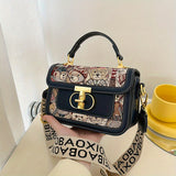 Bear Embroidery Square Handbag, Letter Strap Crossbody Bag, Vintage Small Flap Purse For Women