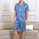 2pcs Men's Breathable Summer Pajama Set - Soft Loose-Fit Short Sleeve Shirt & Shorts with Elastic Waist for Comfortable Indoor Lounge Wear