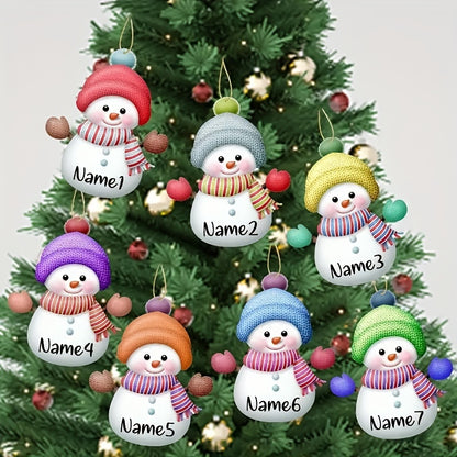 1 Set of 7 Acrylic Flat Snowman Christmas Tree Hanging Ornaments, 2025 Family 2/3/4/5/6/7 People DIY Decorations with Names, Holiday Decorations and Gifts