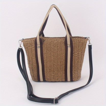 solvbao  Summer Travel Holiday Beach Bag, Simple Fashion Straw Bag, Woven Satchel Drawstring Bag