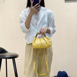 Trendy Pleated Cloud Crossbody Bag, Simple Solid Color Handle Bag, Perfect Shoulder Bag For Daily Use