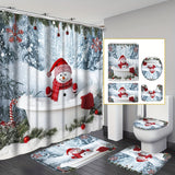 4pcs Snowman Shower Curtain - Waterproof Christmas Curtain Set With Non-Slip Rugs, Toilet U-Shape Mat, Toilet Seat Cover, Machine Washable Bathroom Decoration Curtain Set With 12 Hook, Christmas Theme Bathroom Accessories