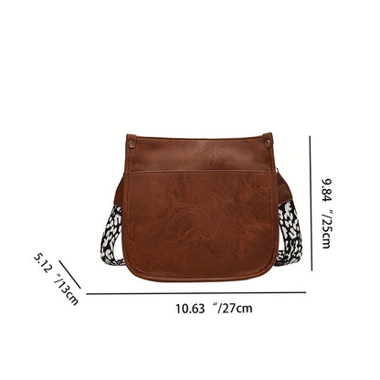 solvbao  Leopard Print Strap Crossbody Bag, Solid Color Saddle Bag, Women's Shoulder Zipper Purse For Work & Travel