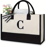 solvbao Personalized Canvas Beach Bag Letter Canvas Tote Practical Tote Lunch Bag