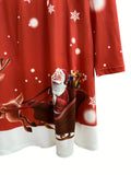 Girls' Festive Christmas Dress - Working Santa Pattern Round Neck Long Sleeve Dress for Holiday Season