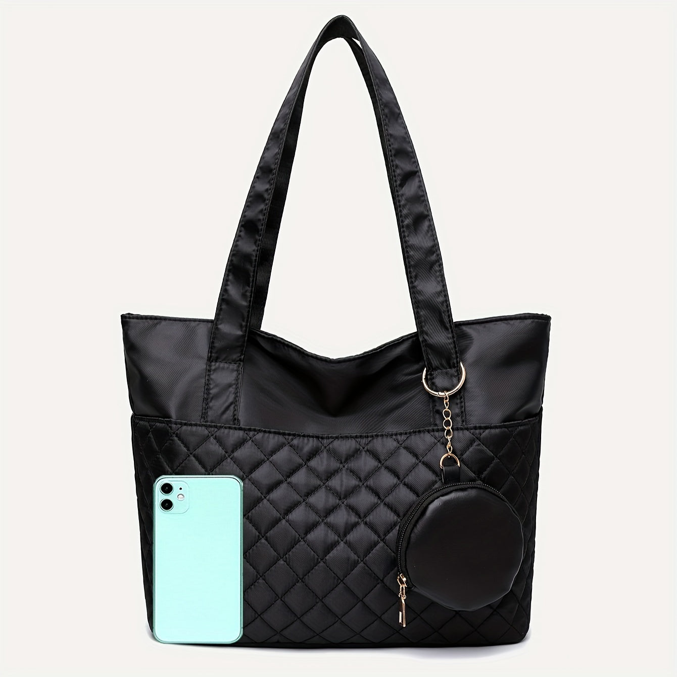 solvbao  Simple Argyle Quilted Tote Bag, Casual Large Shoulder Bag, Versatile Shopping Bag With Coin Purse