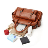 solvbao  Top Handle Satchel Multi Pocket Pendant Tote Bag, PU Leather Retro Shoulder Bag, Casual Versatile Commuter Bag