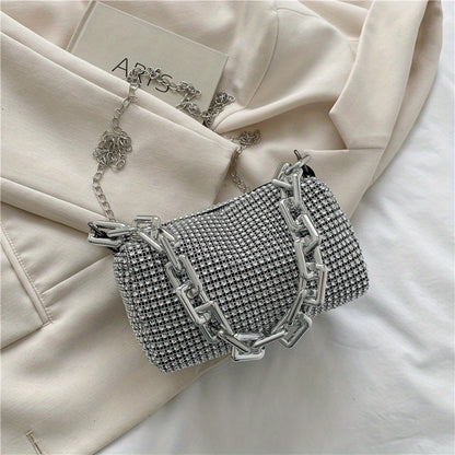 solvbao Fashion Full Rhinestone Mini Crossbody Bag, Solid Color Chain Shoulder Bag, Perfect Sling Bag For Daily Use