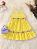 Trendy Sweet Girls Flower Decor Cami Dress Casual Dresses For Summer Beachwear Gift