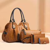 4 Pcs Vintage Women's Bag Set : Western Design Tote Bag & Shoulder Bag & Clutch Wallet & Credit Card Holder