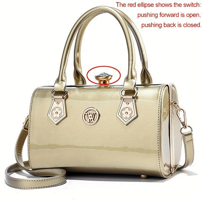 solvbao  Elegant Rhinestone Decor Handbags, Women's Clip Wedding Purses, Patent Leather Crossbody Bag