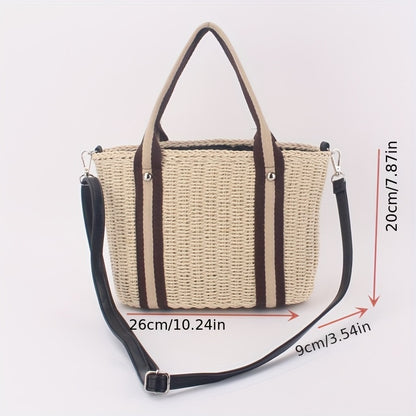 solvbao  Summer Travel Holiday Beach Bag, Simple Fashion Straw Bag, Woven Satchel Drawstring Bag