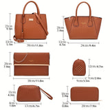 6pcs Woven Tote Bag Set For Women, Fashion Satchel Bag With Handbag Crossbody Bag Wristlet Bag Long Wallet Coin Purse