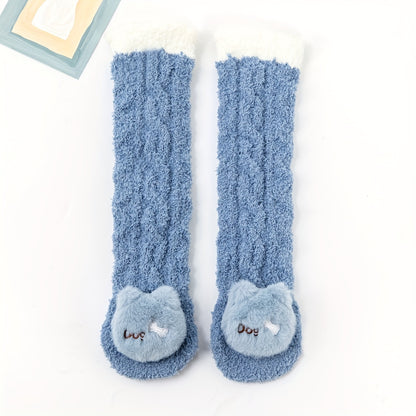 1/2 Pairs Of Baby Boy's Furry Over The Knee High Socks With Cute Animals Decoration, Comfy Breathable Non Slip Socks, Winter & Autumn