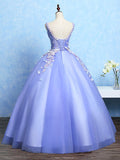 Solvbao Cute Lavender Tulle Ball Gown V-neckline Sweet 16 Dresses, Light Purple Formal Dresses