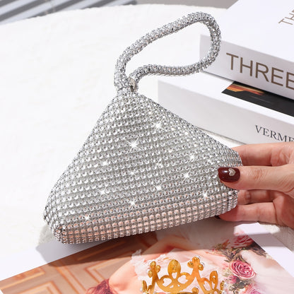 solvbao  Glitter Rhinestone Evening Bag, Luxury Triangle Clutch Purse, Sparkly Handbag For Wedding Party Prom Banquet