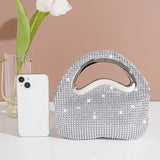 All Over Rhinestone Decor Handbag, Glitter Luxury Sliver Satchel Dinner Bag, Women's Dress Evening Bag