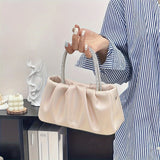 Stylish Ruched Design Satchel Bag, All-Match Handbag With Bead Strap, Women's Niche Design Bag