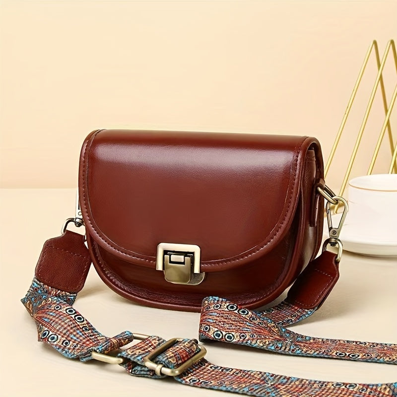 Vintage Saddle Crossbody Bag, PU Leather Textured Bag, Classic Fashion Versatile Shoulder Bag