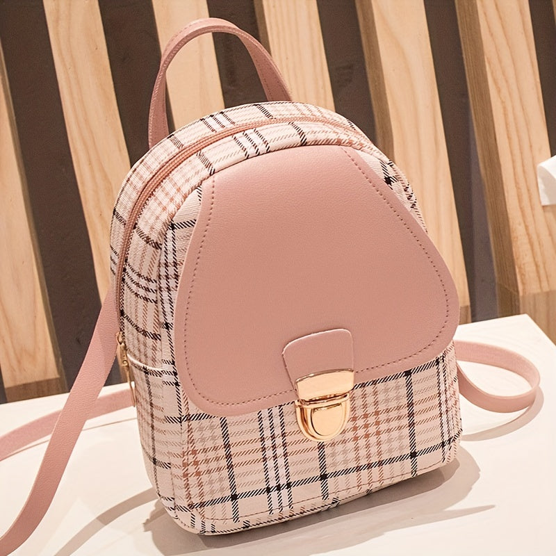 solvbao  Plaid Backpack With Adjustable Straps, Cute Small Backpack,Zipper Casual Shoulder Bag, Card Wallet, Mobile Casual Phone Bag,Casual Camera Bag,Lipstick Bag, Key Bag, Single Shoulder Bag, Diagonal Span Bag, Backpack Dual Purpose(6.3*2.4*8.3)Inch