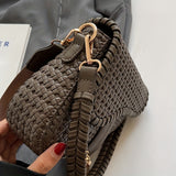 Trendy Woven Pattern Saddle Bag, Niche Design Crossbody Bag, Luxury Shoulder Purse For Every Day