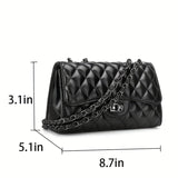 Women's Classic Square Shoulder Bag, Turn-Lock Quilted Detail Chain Bag, All-Match Bag