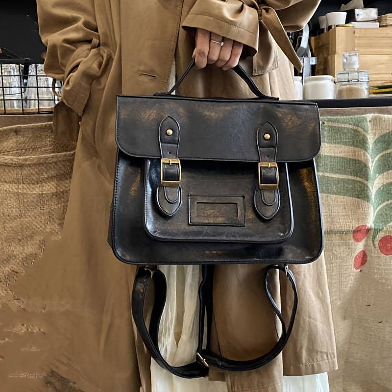 Vintage Flap Crossbody Bag, Retro Preppy College Shoulder Bag, Large Capacity Backpack & Briefcase