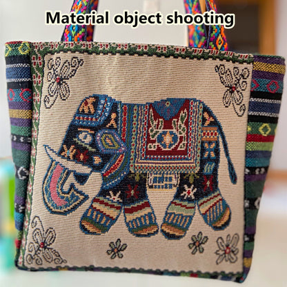 solvbao  Mini Elephant Pattern Bucket Bag, Double-Sided Embroidered Canvas Bag