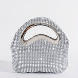 All Over Rhinestone Decor Handbag, Glitter Luxury Sliver Satchel Dinner Bag, Women's Dress Evening Bag