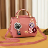 solvbao 3D Flower Decor Handbag, Women's PU Leather Crossbody Bag, Small Top Handle Purse