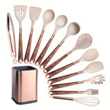 5pcs/13pcs, Silicone Cooking Utensils Set - 446°F Heat Resistant Silicone Kitchen Cooking Tools Gift With Rose Gold-Plated Handles And Holder, BPA FREE Gadgets For Non-Stick Cookware Spatula Set, Kitchen Utensils, Kitchen Supplies