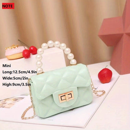 solvbao  Mini Jelly Handbag For Girls, Faux Pearl Handle Coin Purse, Trendy Chain Crossbody Bag (12.45*8.89*5.08cm)