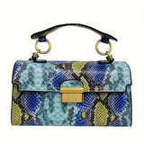 solvbao Color Snakeskin Pattern Handbag, Color Contrast Crossbody Bag, Luxury Top Handle Square Purse For Women