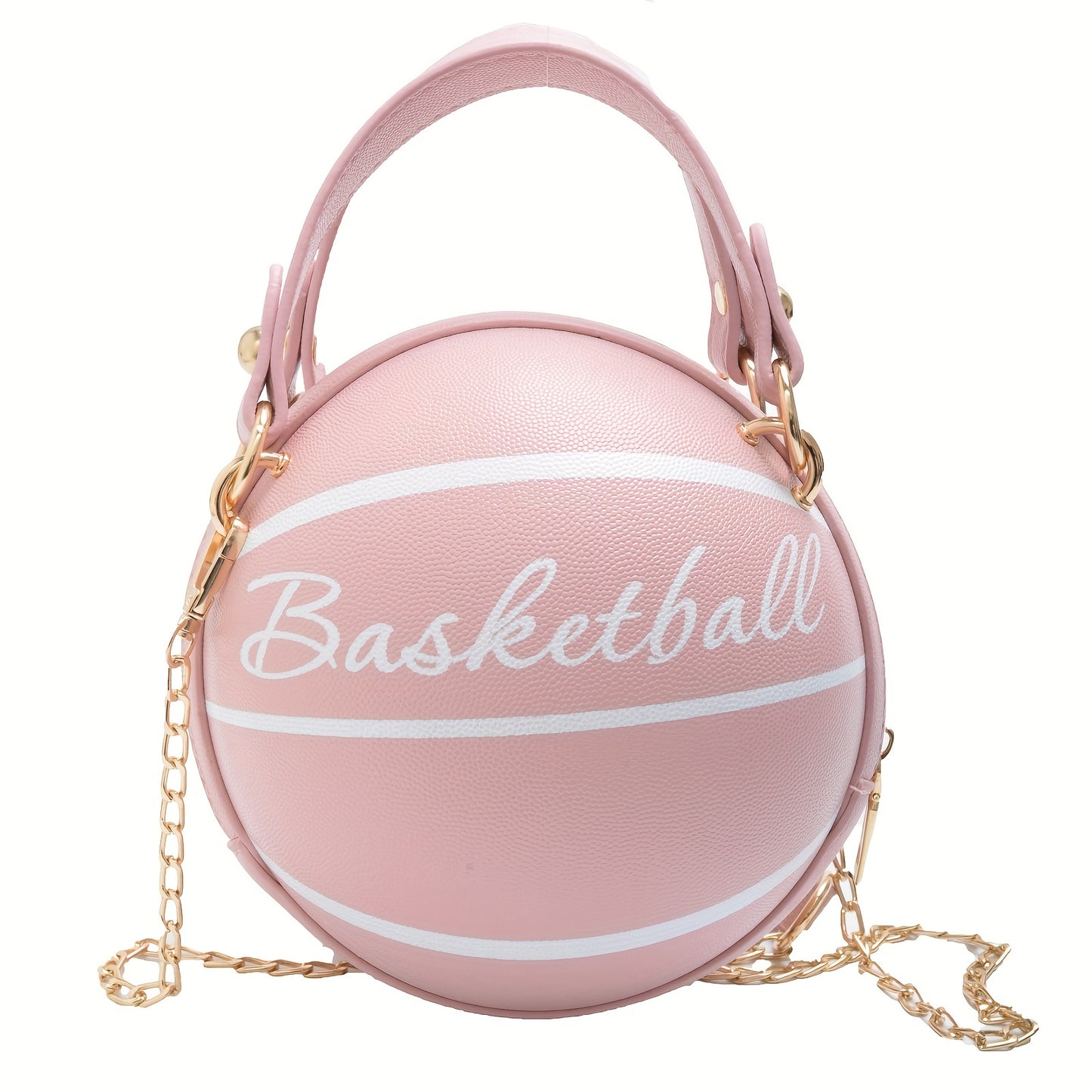 solvbao  Mini Letter Graphic Basketball Design Circle Bag, Fashion Chain Shoulder Round Purse, Hand Zipper Bag