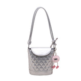 Argyle Quilted Flap Bucket Bag, PU Leather Fashion Crossbody Bag, Solid Color Simple Shoulder Bag