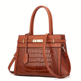 3pcs Crocodile Pattern Bag Set, Fashion Retro Tote Bag With Crossbody Bag And Mobile Phone Purse