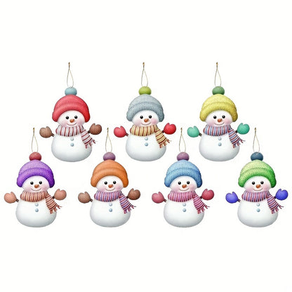 1 Set of 7 Acrylic Flat Snowman Christmas Tree Hanging Ornaments, 2025 Family 2/3/4/5/6/7 People DIY Decorations with Names, Holiday Decorations and Gifts