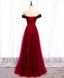 Solvbao Glam Wine Red Tulle with Velvet Long Party Dress, Dark Red Formal Dress Prom Dress