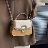 Trendy Classic Colorblock Mini Shoulder Bag, Fashionable Top Handle Lock Satchel Bag For Women