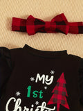 Baby Girl Christmas Outfits, Fall Winter Long Sleeve My First Christmas Letter Print Dress Top + Striped Pants 2pcs outdoor clothes Outdoor Set 3-18 Months, Outdoor Cloth