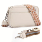 solvbao Minimalist Solid Color Square Shoulder Bag, Classic Zipper Purse With Wide Geometric Pattern Strap