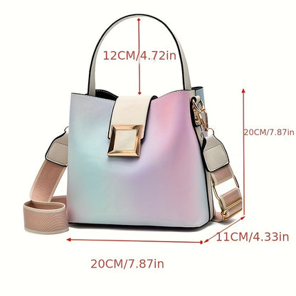 solvbao  Fashion Ombre Bucket Handbags, Buckle Decor Crossbody Bag, Wide Strap Shoulder Purses