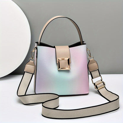 solvbao  Fashion Ombre Bucket Handbags, Buckle Decor Crossbody Bag, Wide Strap Shoulder Purses