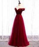 Solvbao Glam Wine Red Tulle with Velvet Long Party Dress, Dark Red Formal Dress Prom Dress