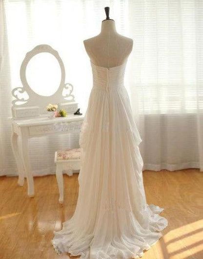 solvbao Beautiful Ivory Chiffon Simple Wedding Dress, Long Floor Length Beach Wedding Gowns