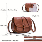 solvbao  Vintage Flap Saddle Crossbody Bag, Retro PU Leather Shoulder Bag, Women's Classic Handbag & Purse