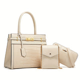 3pcs Crocodile Pattern Bag Set, Fashion Retro Tote Bag With Crossbody Bag And Mobile Phone Purse