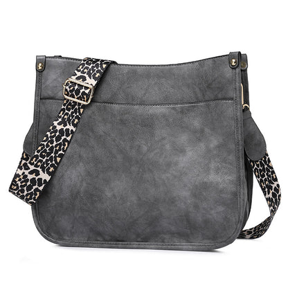 solvbao Leopard Print Straps Crossbody Bag, Solid Color Saddle Bag, Shoulder Zipper Bag For Work